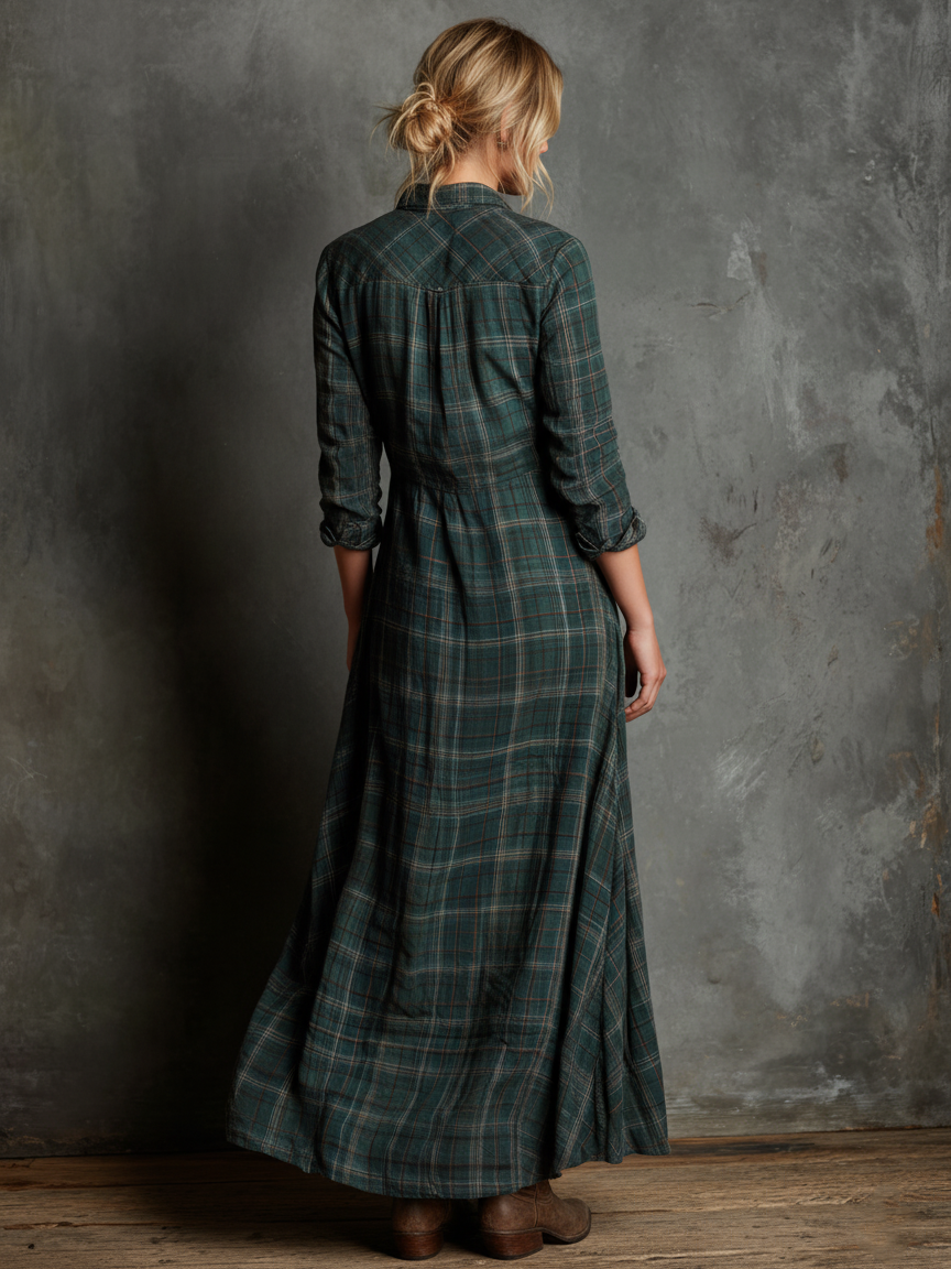 Rowan - Checked Button-Front Maxi Shirt Dress