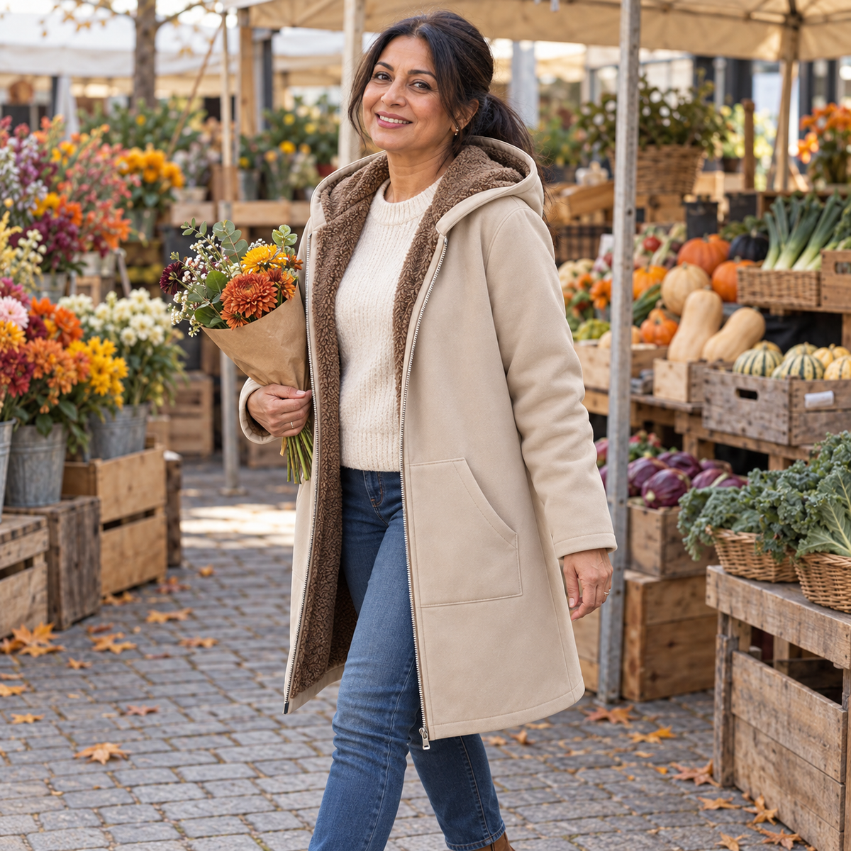 Evelyn | Warm Sherpa-Lined Hooded Coat