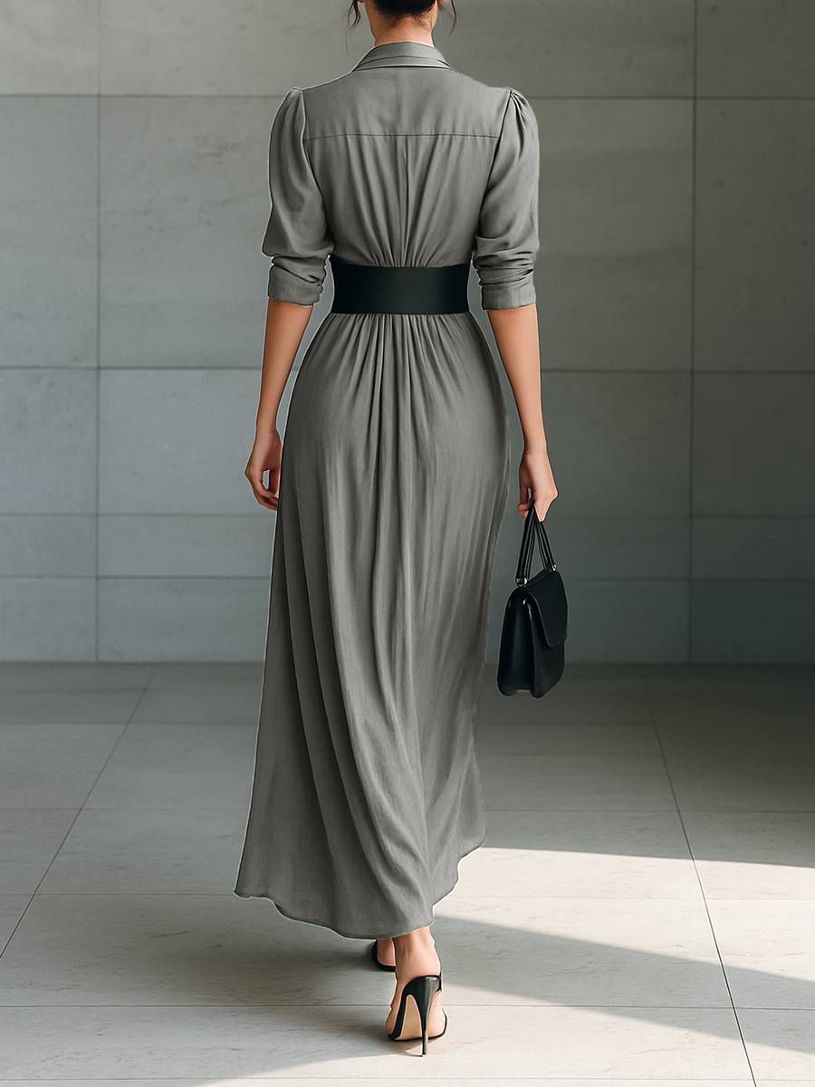 Florence - Pleated Belted Shirt Maxi Dress