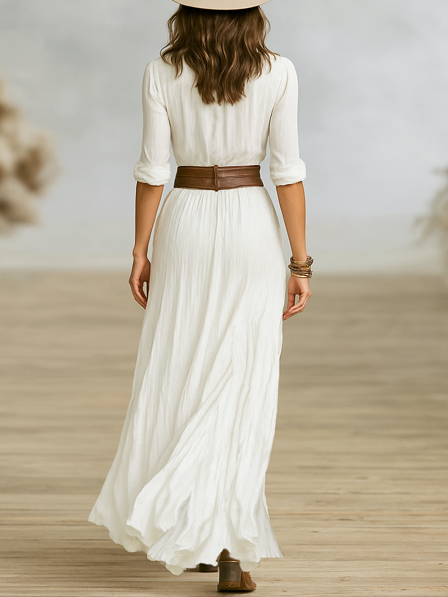 Arabella - Textured Button-Front Maxi Shirt Dress
