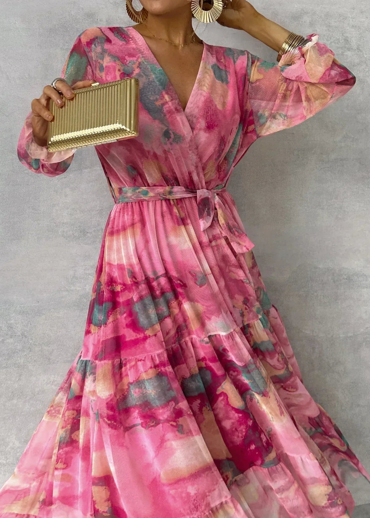 Tallulah - Watercolour Print Tiered Maxi Dress