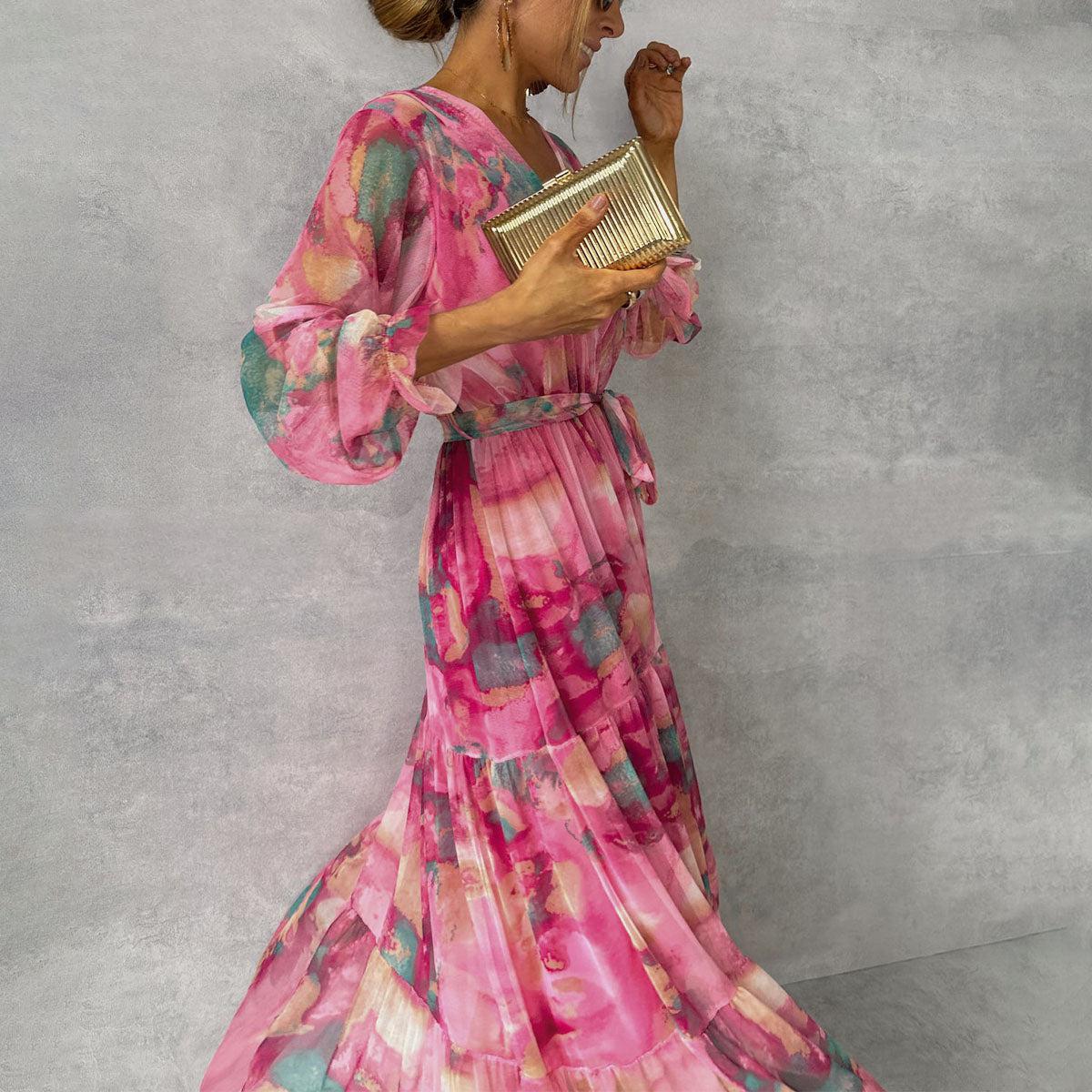 Tallulah - Watercolour Print Tiered Maxi Dress