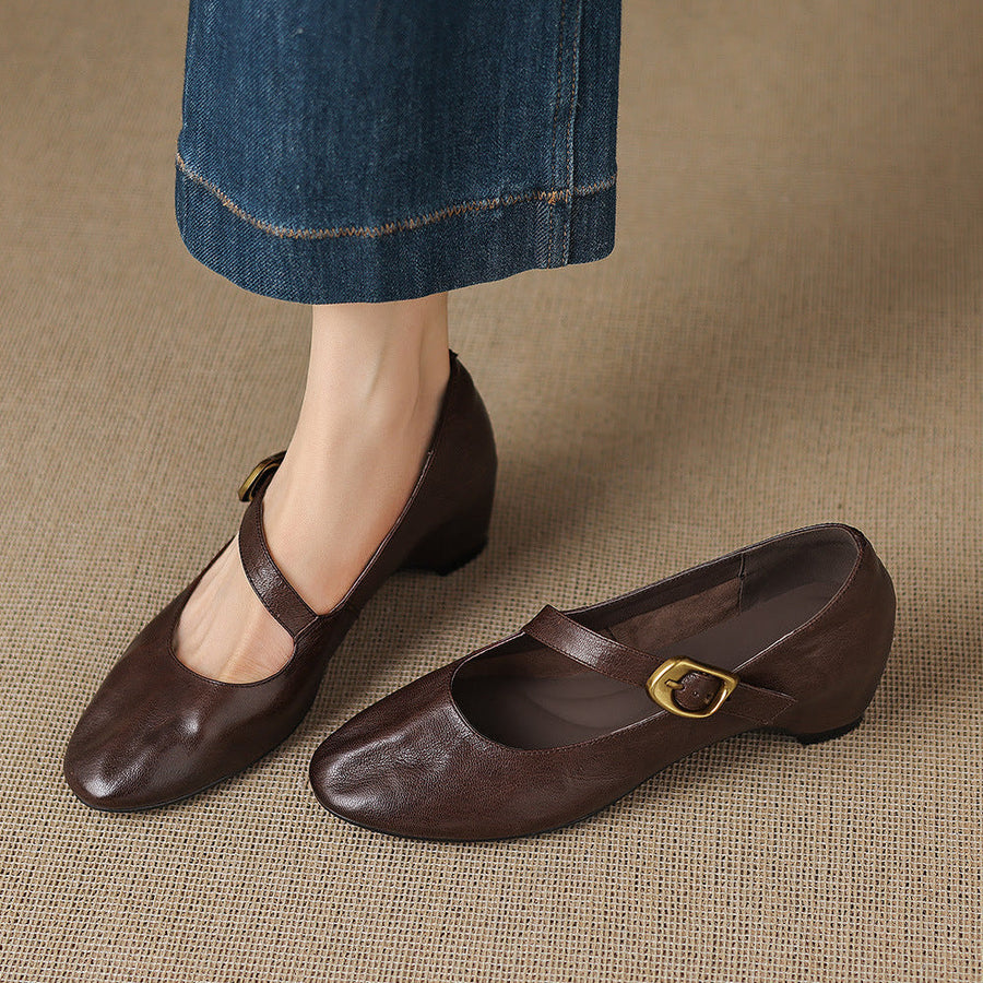 Clara - Buckled Low Heel Mary Jane Shoes