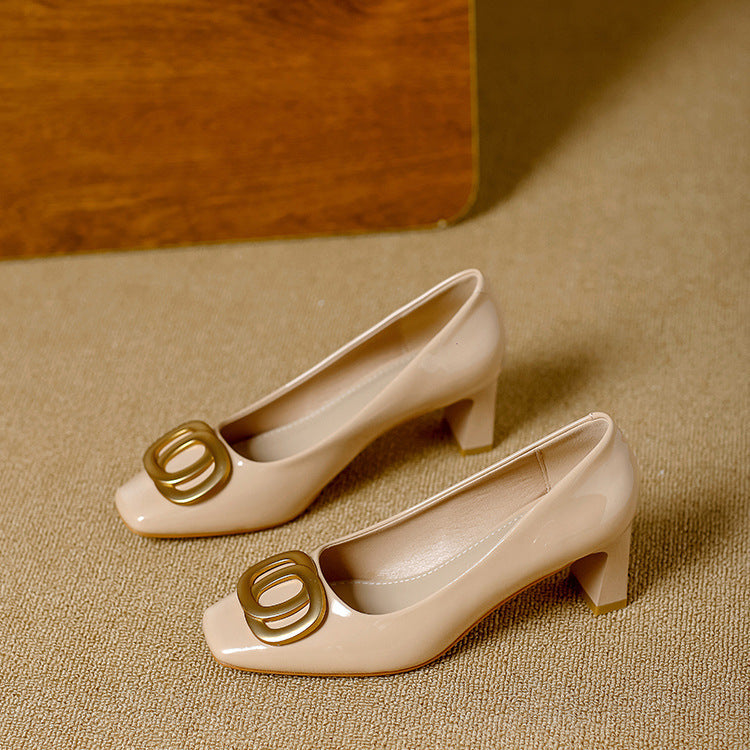 Ophelia - Square-Toe Block Heel Court Shoes