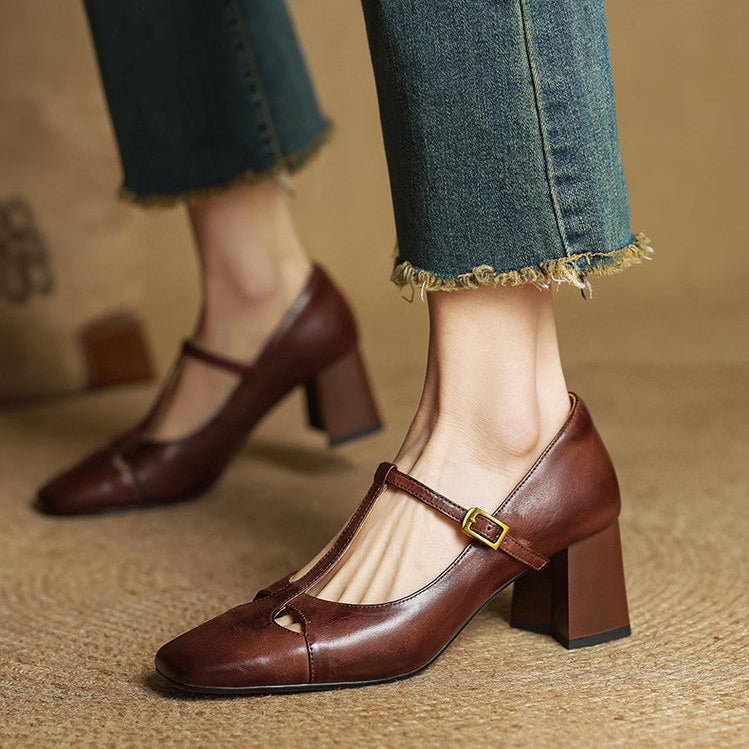 Bryony - T-Bar Block Heel Shoes