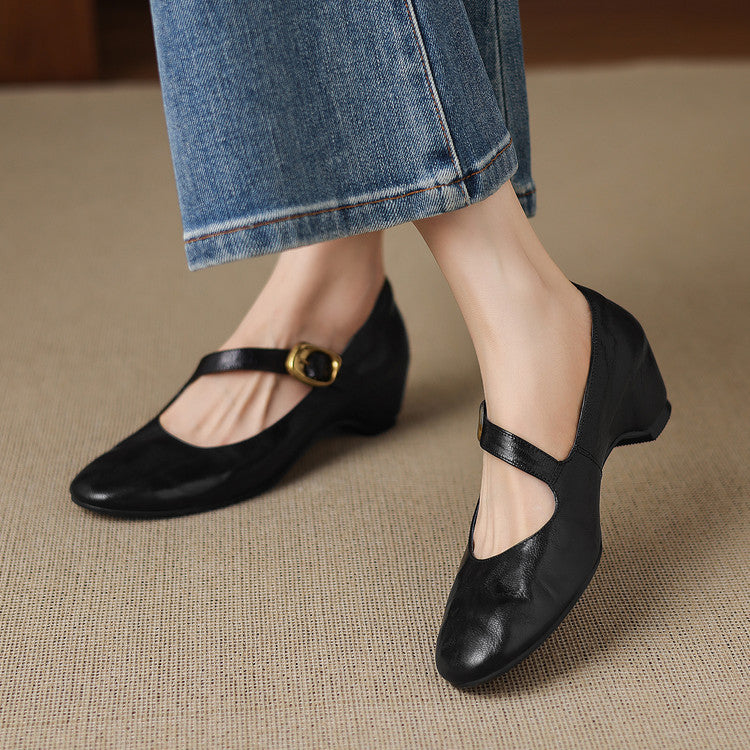 Clara - Buckled Low Heel Mary Jane Shoes
