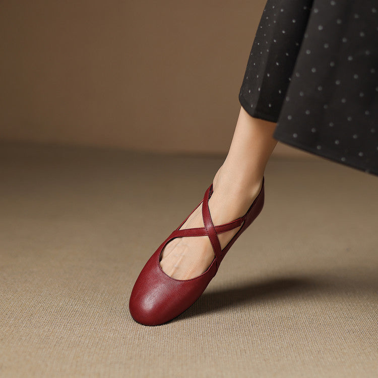Elsie - Crossover Strap Flat Shoes