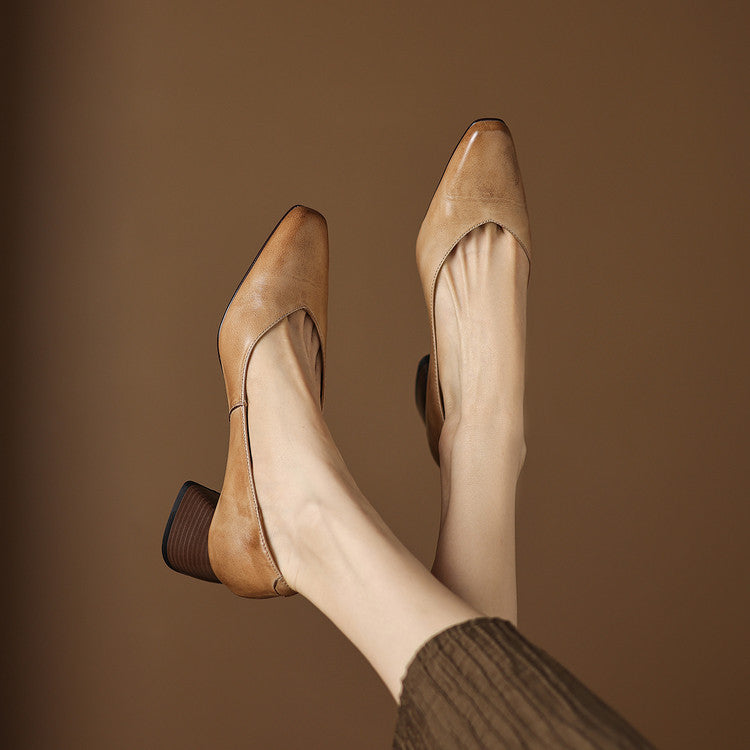 Victoria - Pointed Block Heel Shoes