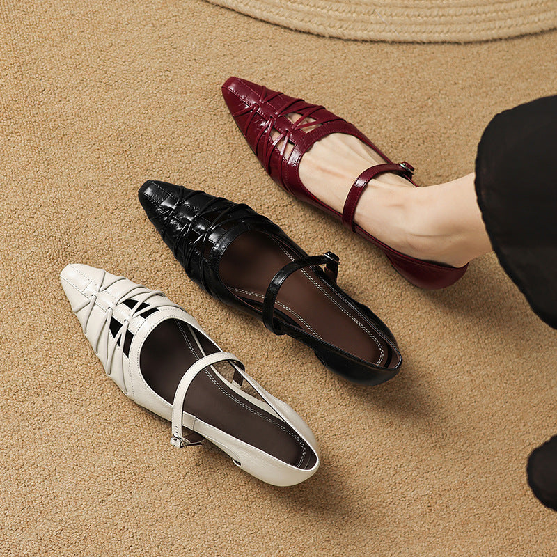 Vivienne - Pointed Toe Strap Flats