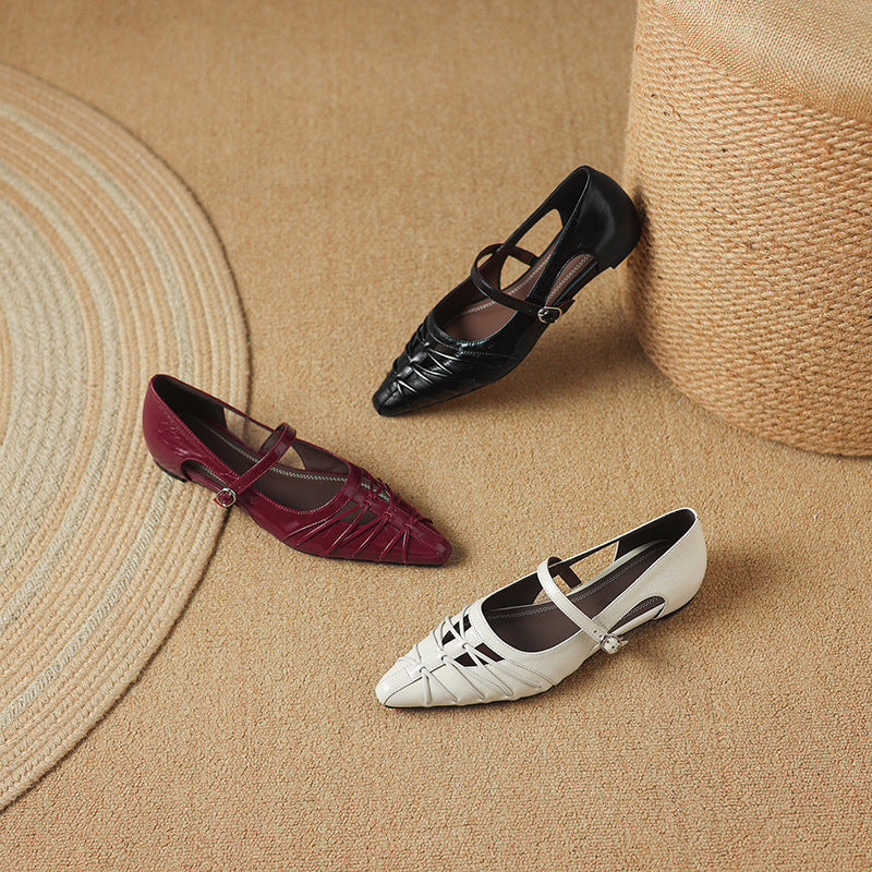 Vivienne - Pointed Toe Strap Flats