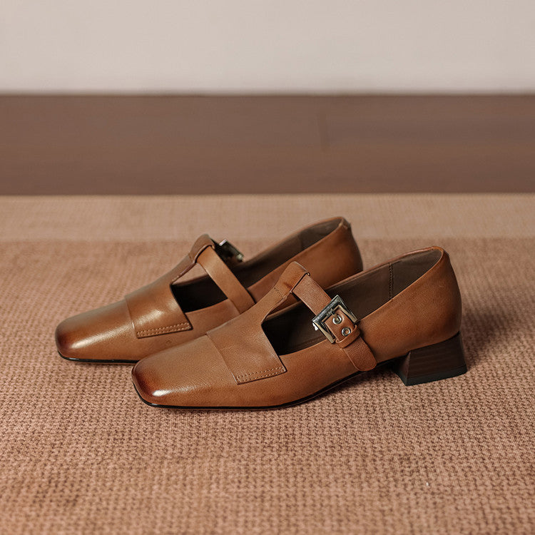 Sylvia - Buckled Square-Toe Block Heel Shoes