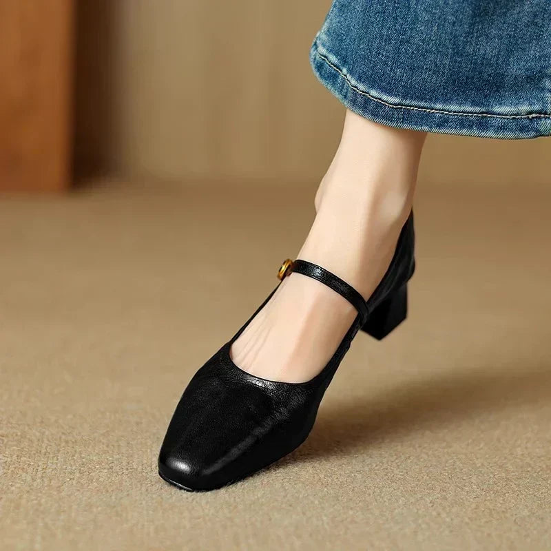 Darcie - Buckled Block Heel Mary Jane Shoes