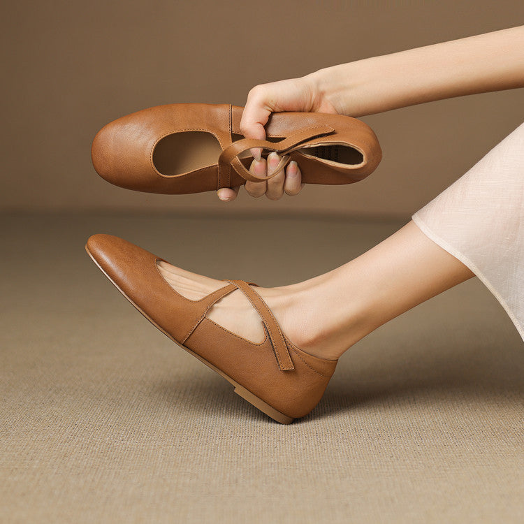 Elsie - Crossover Strap Flat Shoes