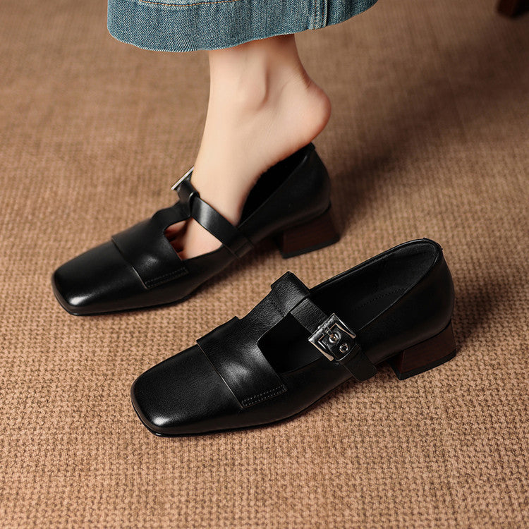 Sylvia - Buckled Square-Toe Block Heel Shoes