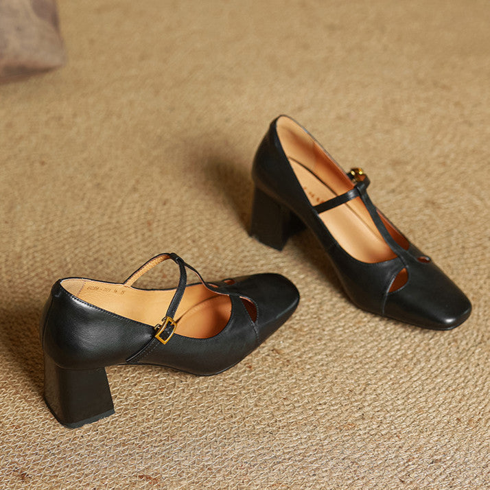 Bryony - T-Bar Block Heel Shoes
