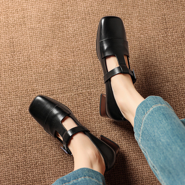 Sylvia - Buckled Square-Toe Block Heel Shoes