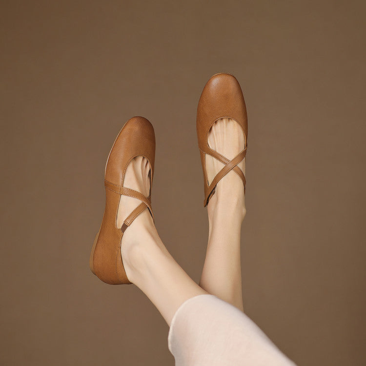 Elsie - Crossover Strap Flat Shoes