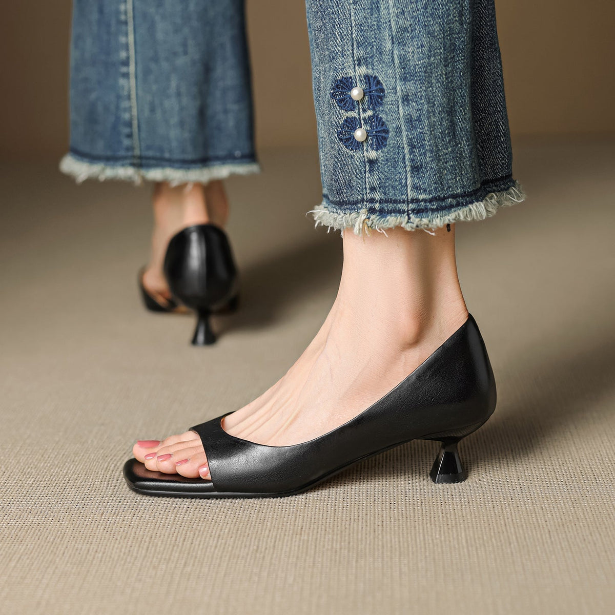Margot - Peep Toe Kitten Heels