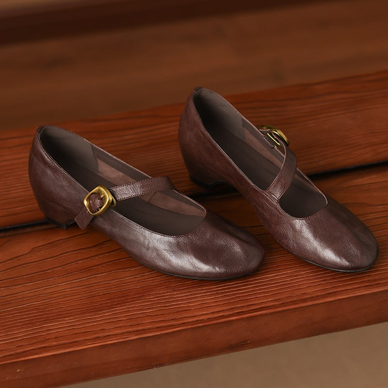 Clara - Buckled Low Heel Mary Jane Shoes