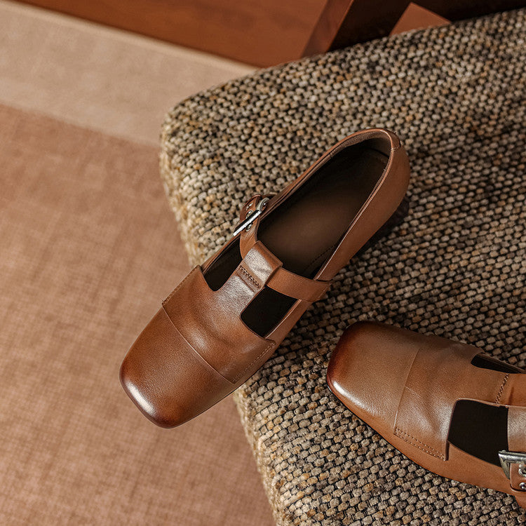 Sylvia - Buckled Square-Toe Block Heel Shoes