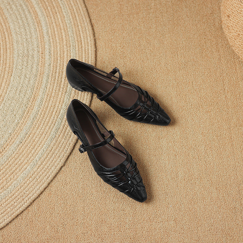 Vivienne - Pointed Toe Strap Flats