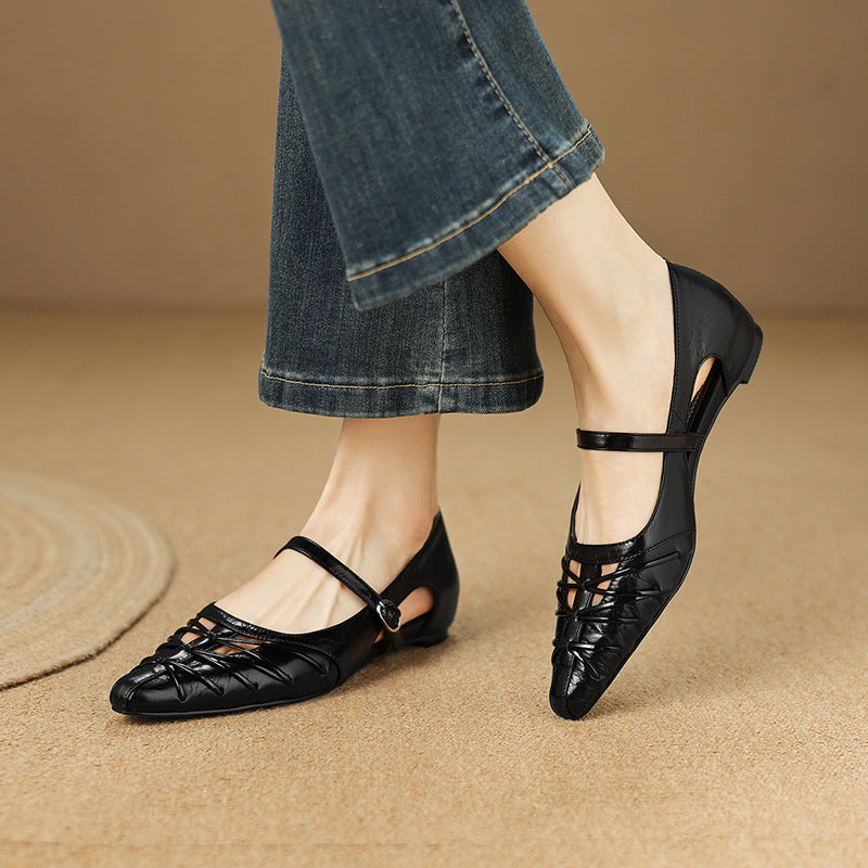 Vivienne - Pointed Toe Strap Flats