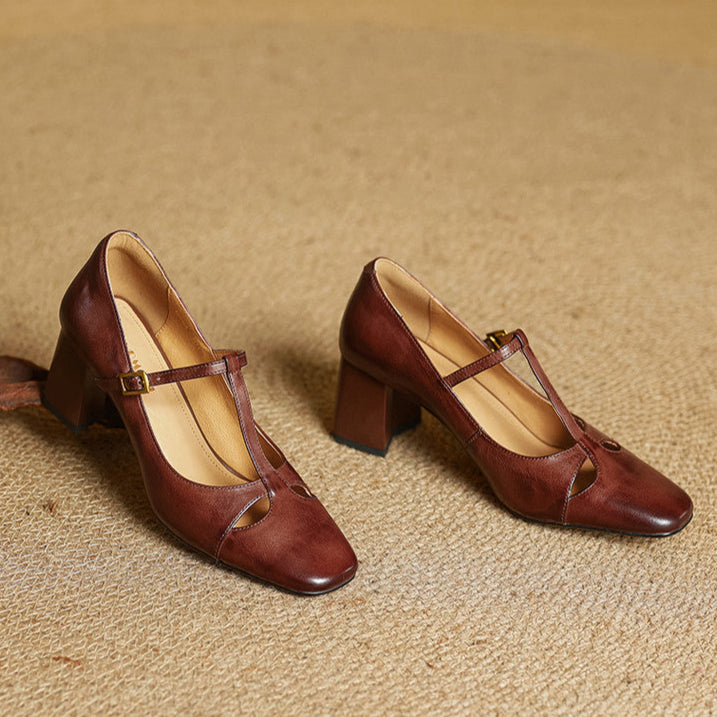 Bryony - T-Bar Block Heel Shoes