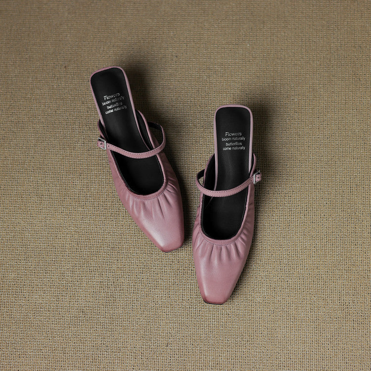Saskia - Ruched Strap Heeled Mules