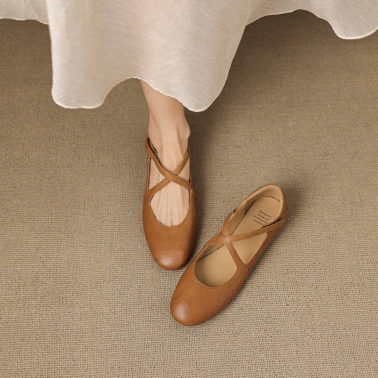 Elsie - Crossover Strap Flat Shoes