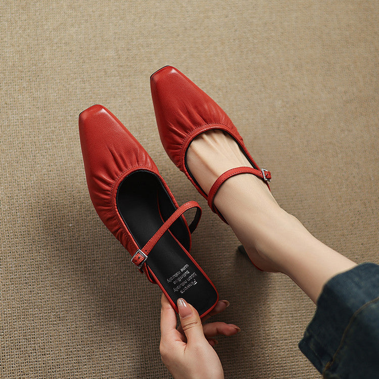 Saskia - Ruched Strap Heeled Mules