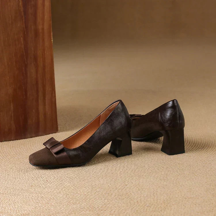Elodie - Bow-Front Block Heel Shoes
