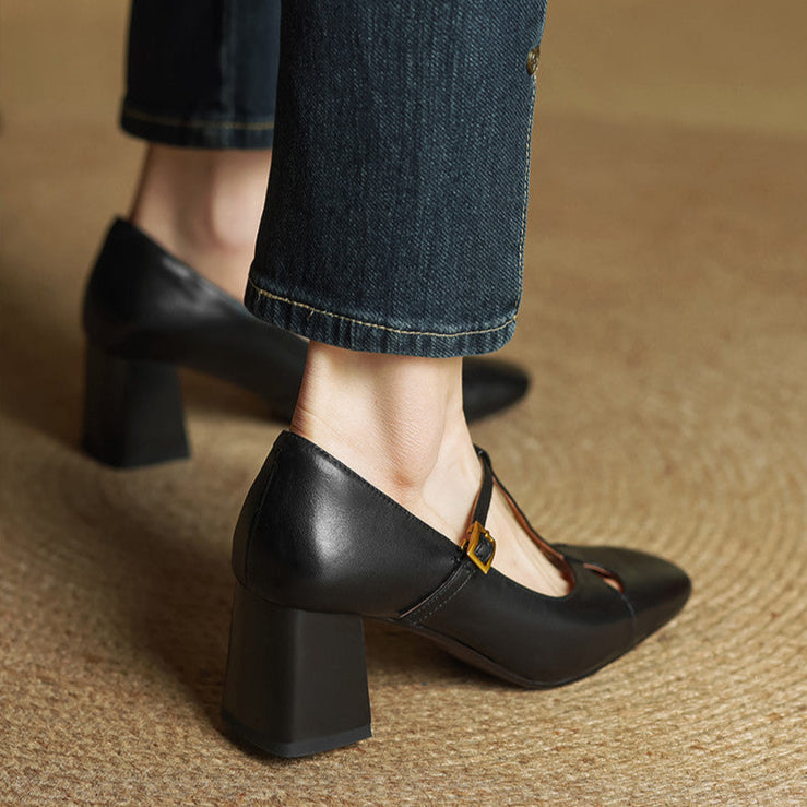 Bryony - T-Bar Block Heel Shoes