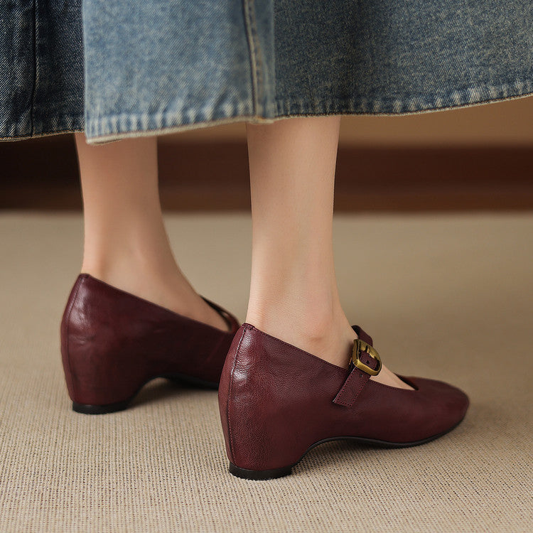 Clara - Buckled Low Heel Mary Jane Shoes