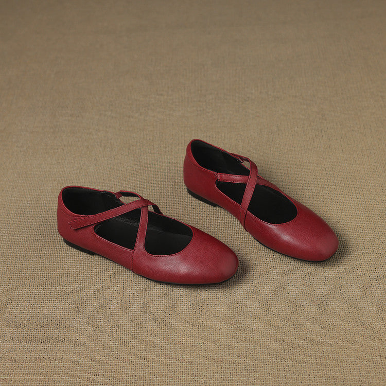 Elsie - Crossover Strap Flat Shoes