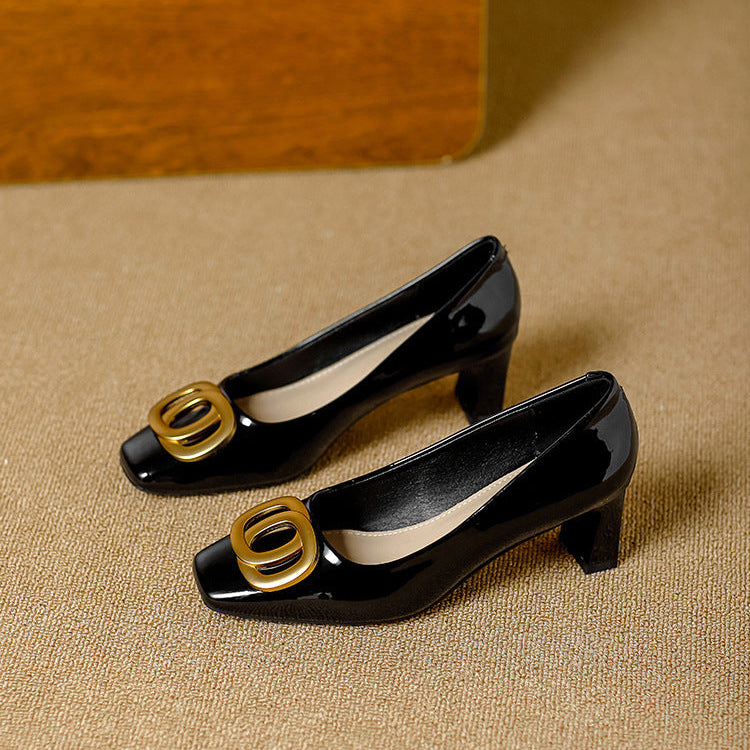 Ophelia - Square-Toe Block Heel Court Shoes