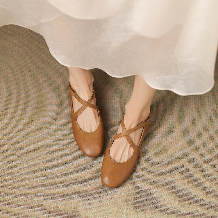 Elsie - Crossover Strap Flat Shoes
