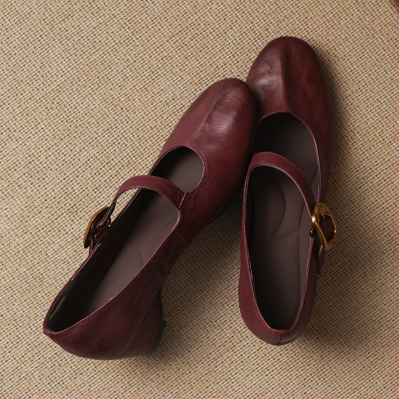 Clara - Buckled Low Heel Mary Jane Shoes