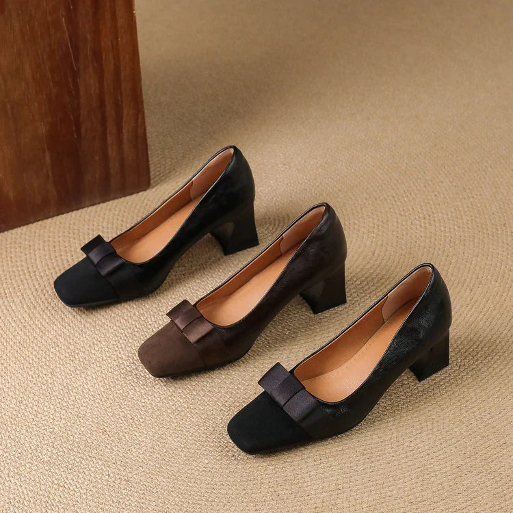 Elodie - Bow-Front Block Heel Shoes