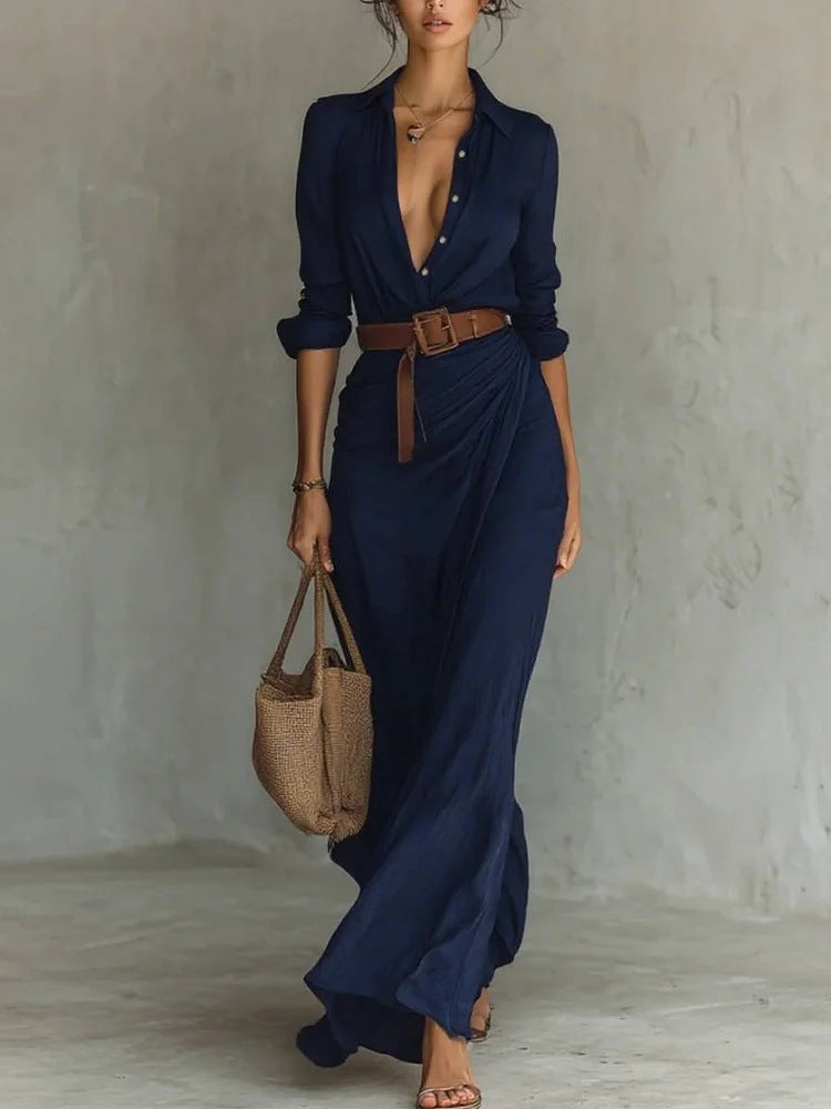 Cordelia - Belted Wrap Shirt Maxi Dress