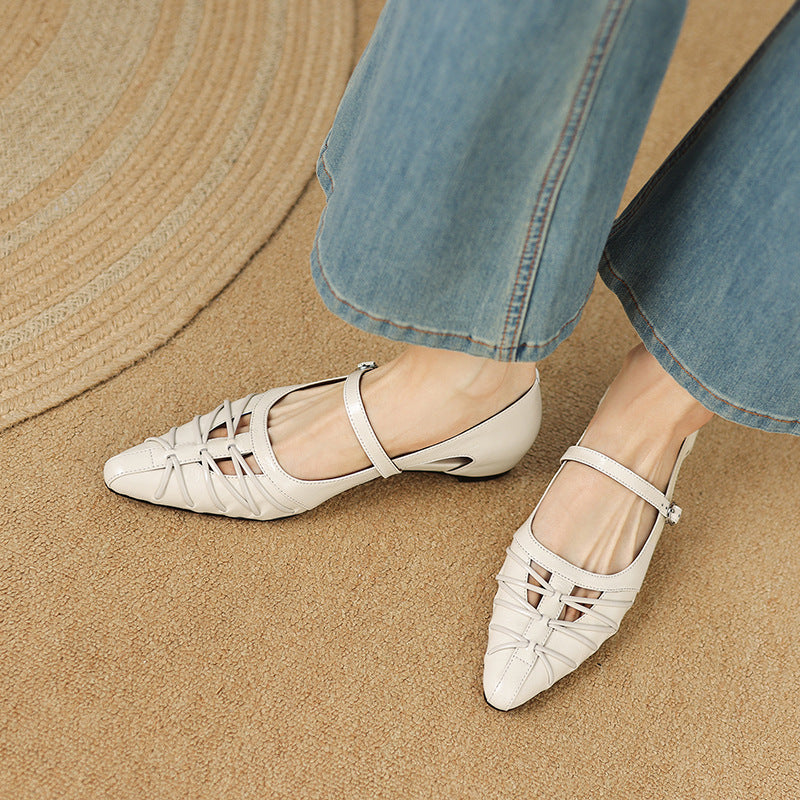 Vivienne - Pointed Toe Strap Flats