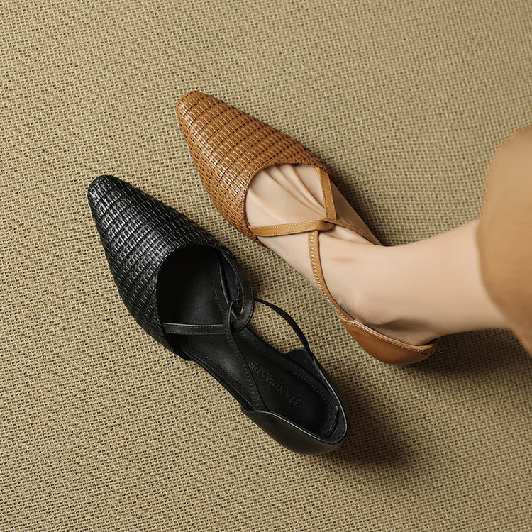 Tessa - Woven-Effect T-Bar Block Heel Shoes