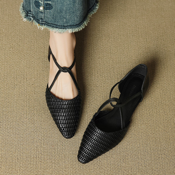 Tessa - Woven-Effect T-Bar Block Heel Shoes