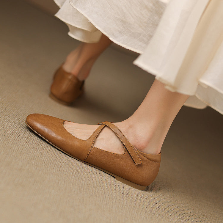 Elsie - Crossover Strap Flat Shoes