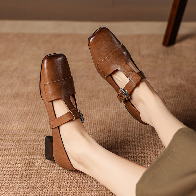 Sylvia - Buckled Square-Toe Block Heel Shoes
