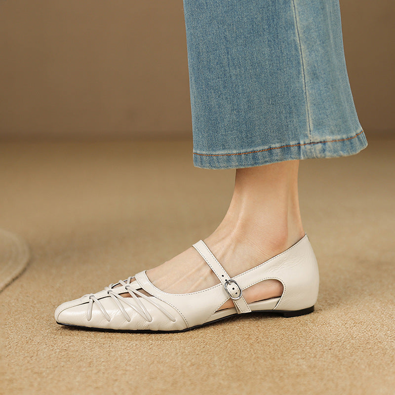 Vivienne - Pointed Toe Strap Flats