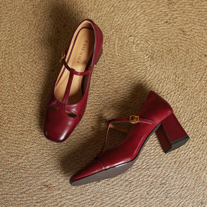 Bryony - T-Bar Block Heel Shoes