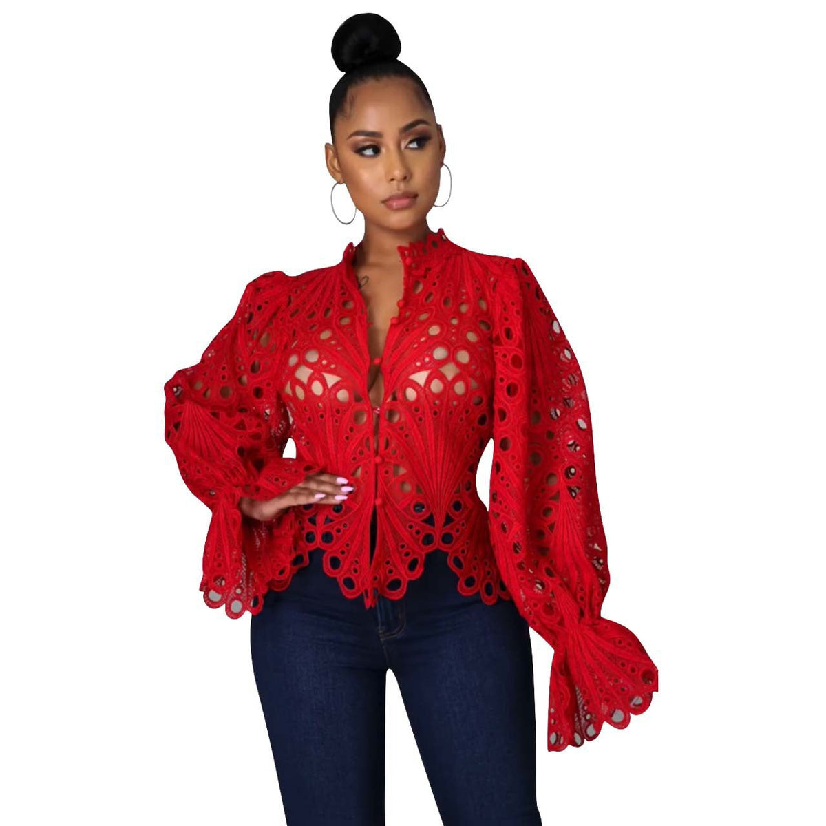 ISALI™ - Chic Asymmetrical Flounce Sleeve Blouse