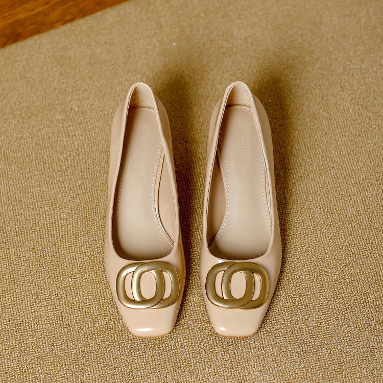 Ophelia - Square-Toe Block Heel Court Shoes