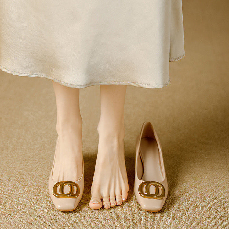 Ophelia - Square-Toe Block Heel Court Shoes