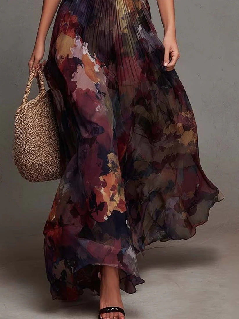 Genevieve - Watercolour Floral Pleated Maxi Dress